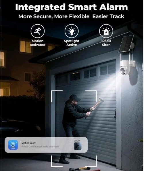 4MP Wireless Camera Solar Power PTZ Home Security w/ Siren Alarm & Flood Light gallery