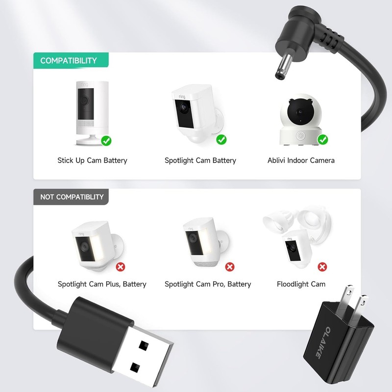 Plug-in 16ft Weatherproof Adapter for Continuous Charging of Ring Stick Up Cam gallery
