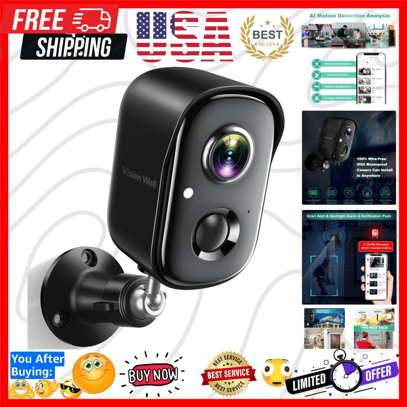 Security Cameras Wireless Outdoor, 2K Battery Powered AI Motion Detection Spo…