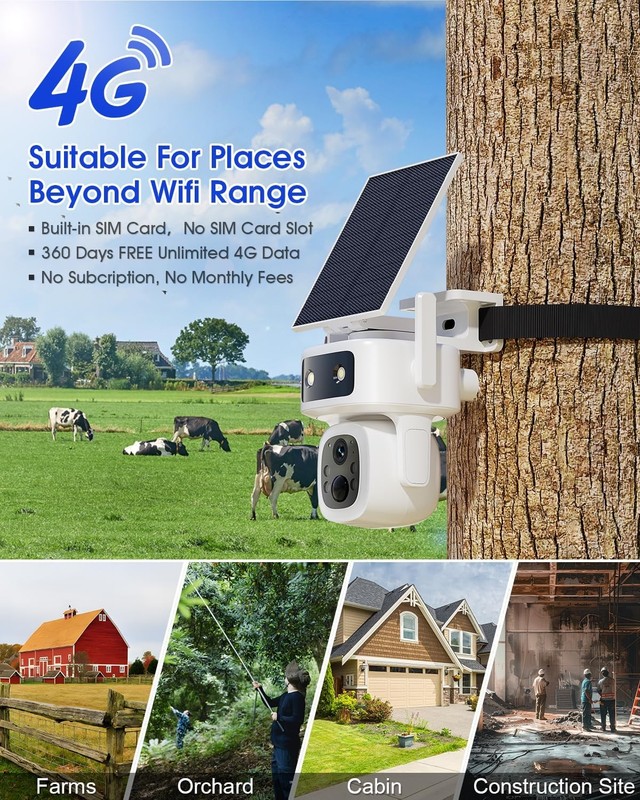 [1 YEAR NO MONTHLY FEES] Solar Powered No Wifi Camera Built-In 4G LTE SIM Card gallery