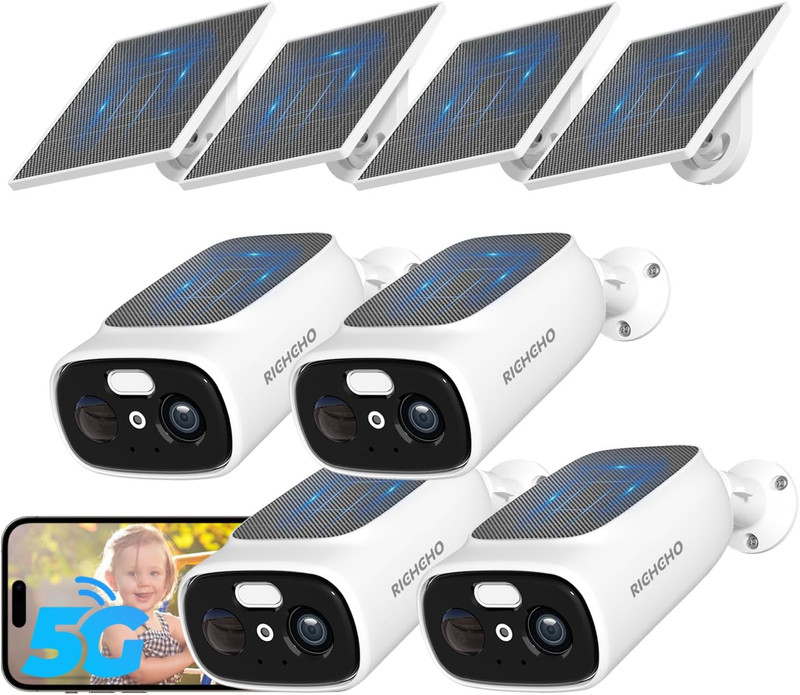 4-Pack 2K Solar Wifi Security Cameras, Color Night Vision, AI Detection, Alexa