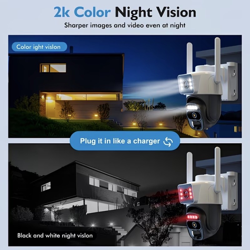 Hawk-ray Dual Lens Solar Security Camera Outdoor, 360 Degrees,Wireless, 10x Zoom gallery