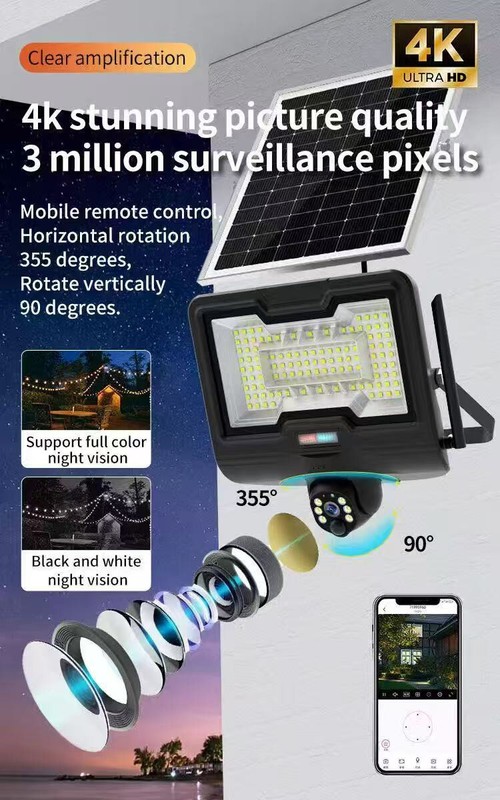 V380 Pro EseeCloud HD 3MP Solar Floodlight Security Camera WiFi IP CCTV Camera gallery