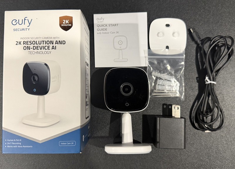 Eufy Indoor Cam 2K C120 (Model: T8400) with Power Cable & Mounting Hardware