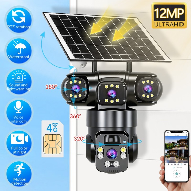 3 Lens Solar Battery Wireless Security Camera 360° PTZ Outdoor Wifi IP CCTV USA&
