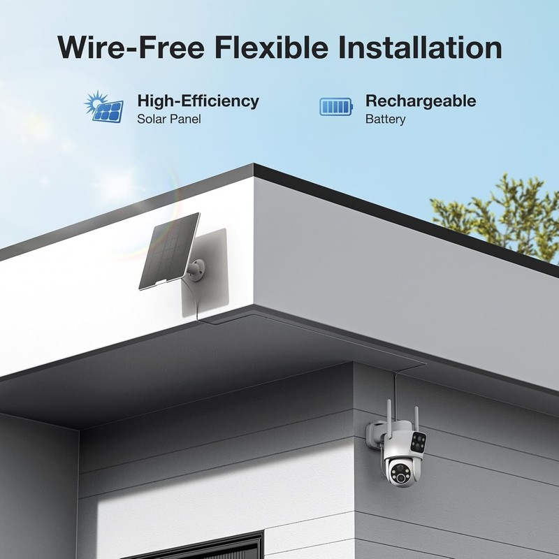 Dual Lens Solar Security Cameras Wireless Outdoor, 2K Full HD Video, 360° Vie... gallery