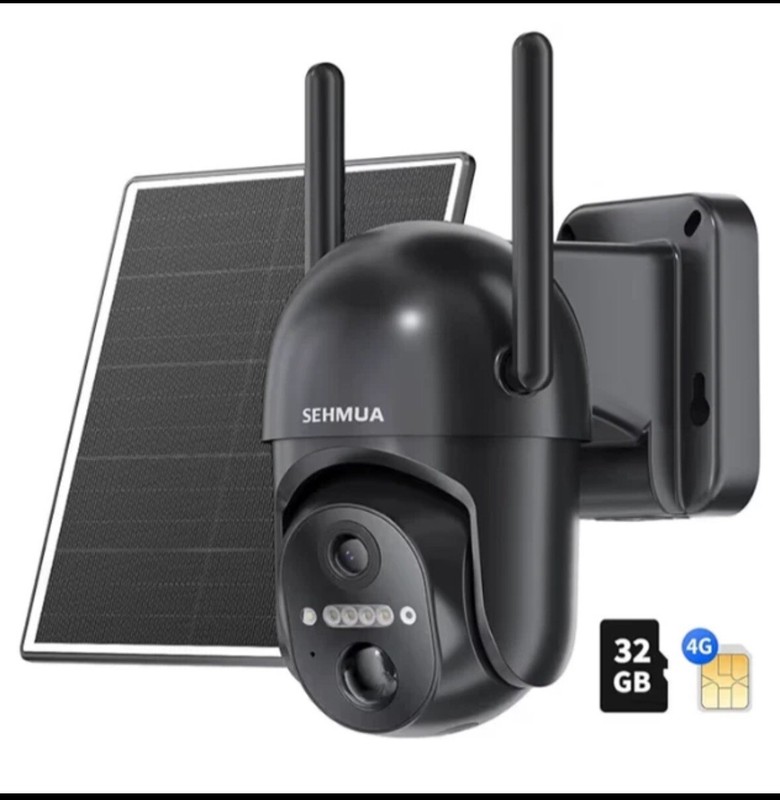 SEHMUA 4G LTE Cellular Solar Security Camera Wireless Outdoor BLACK -NEW