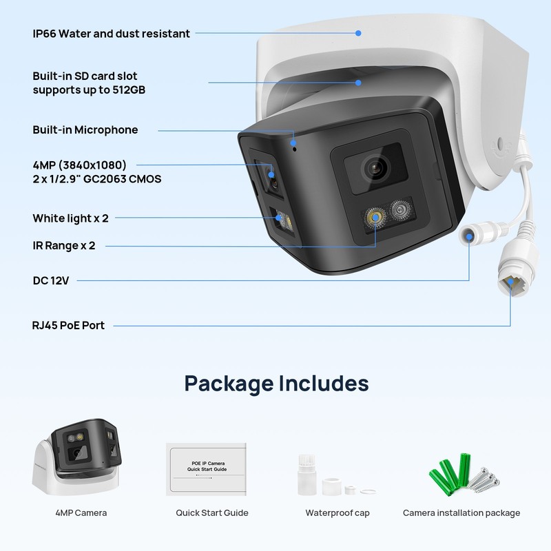 VIKYLIN 4MP 170° Panoramic Security Camera Dual lens Dual Light IR Full Color gallery