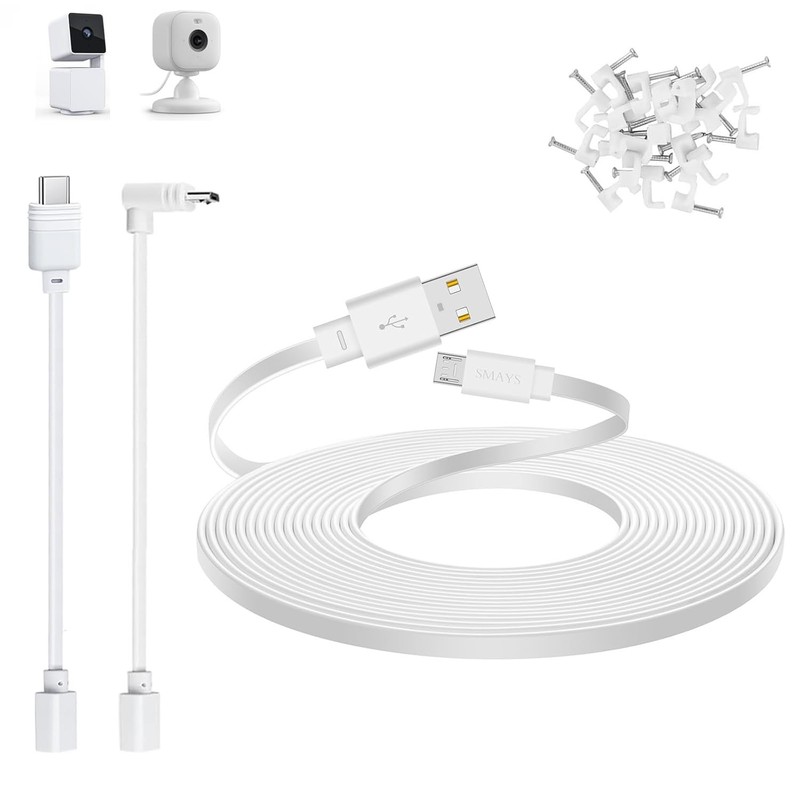 Smays 50 ft Extension Cable Compatible with WYZE Cam Pan v3, White