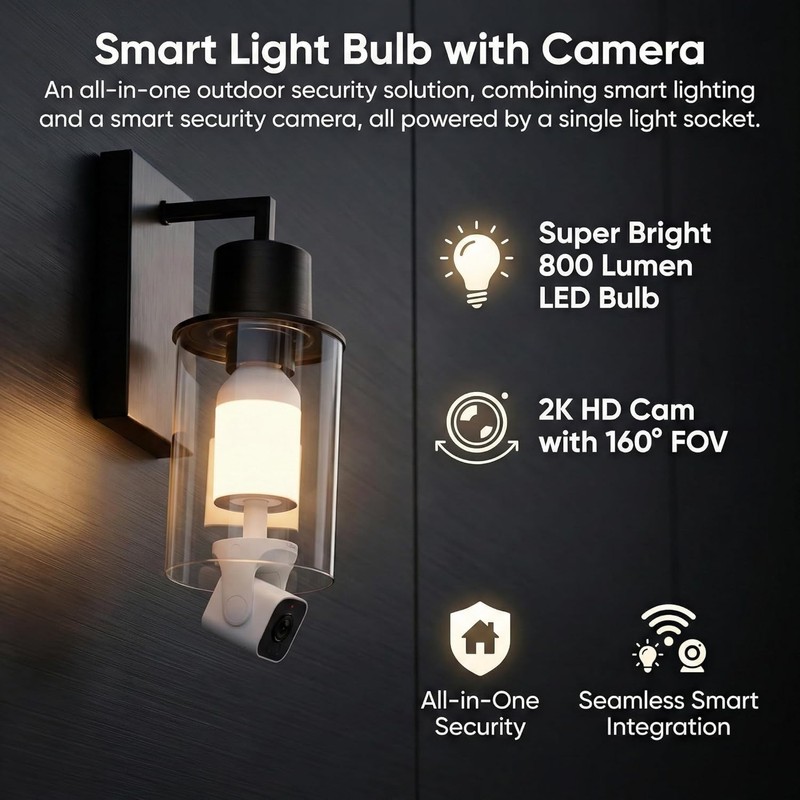 Smart Home Light Bulb Security Camera - Dimmable, Motion Detection & Alerts gallery