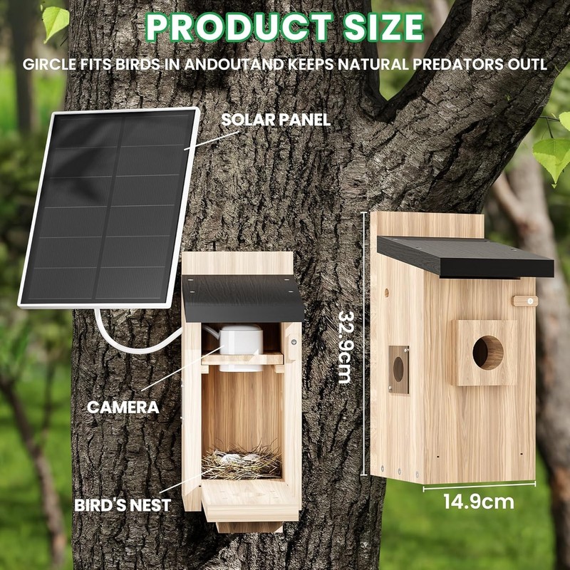 Bird Houses Camera, 4mp Solar Bird House with Camera, 2.4g WiFi Live View, Night gallery