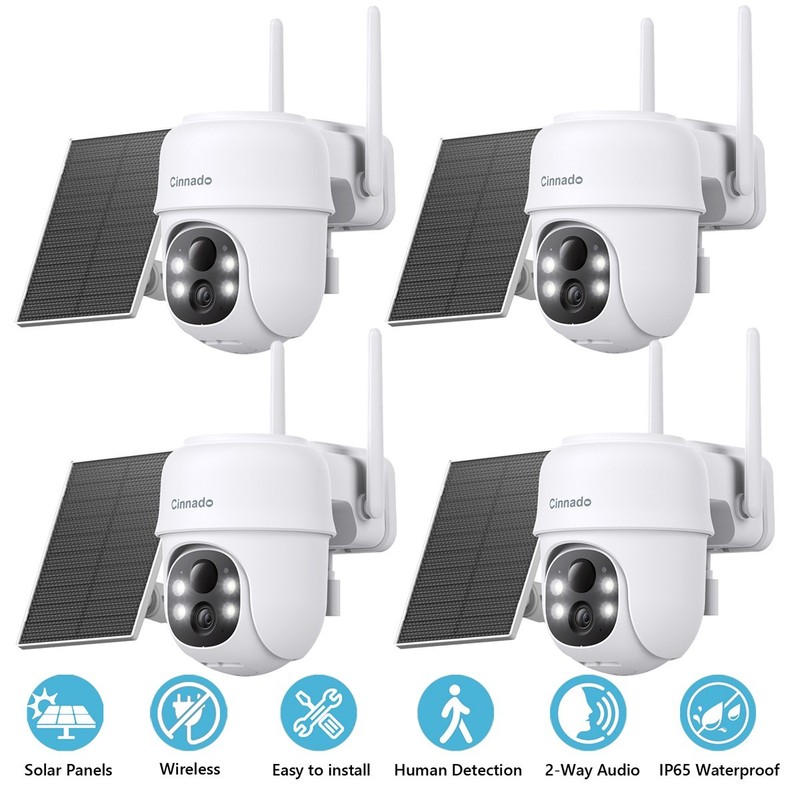 4Pack Wireless 3MP 2.4G Wifi Solar Security Camera Outdoor Camera 360°PTZ Home