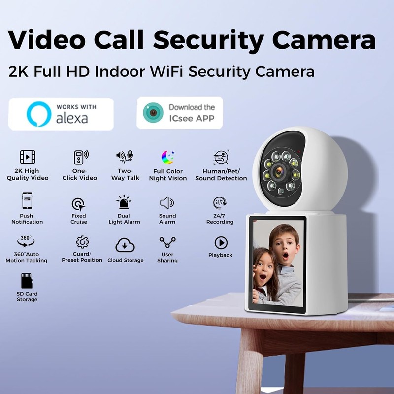 2K Home Security Camera 360° Video 2.8" Screen Motion Detection Auto Tracking gallery