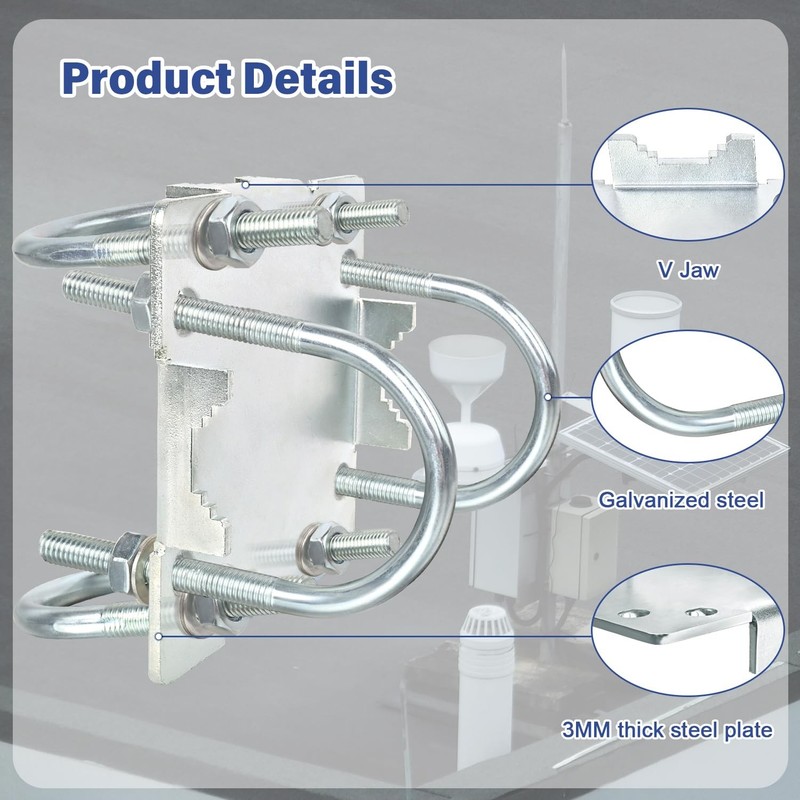 Antenna Mast Clamp Cross-Over Bracket Kit with U Bolts for 1"-2" OD Poles, He... gallery