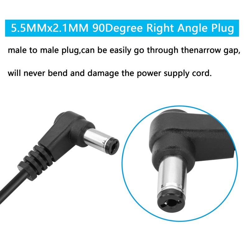 GINTOOYUN DC 5.5MM x 2.1MM 90 Degree Male to Plug Cable DC5521 Black gallery