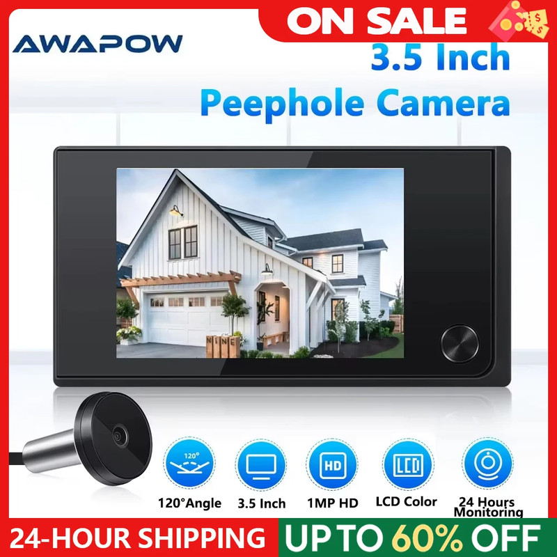 Awapow 3.5 Inch Doorbell Peephole Viewer Digital Door Camera 120° LCD 2 Million gallery