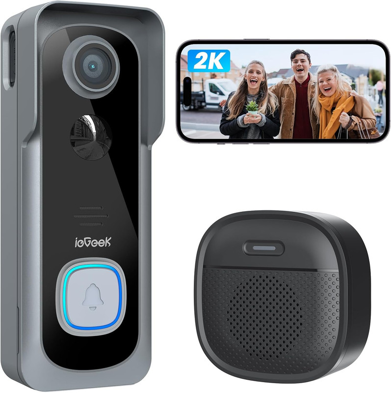 Doorbell Camera Wireless No Subscription, 2K 3MP Full HD View, Wireless Video Do