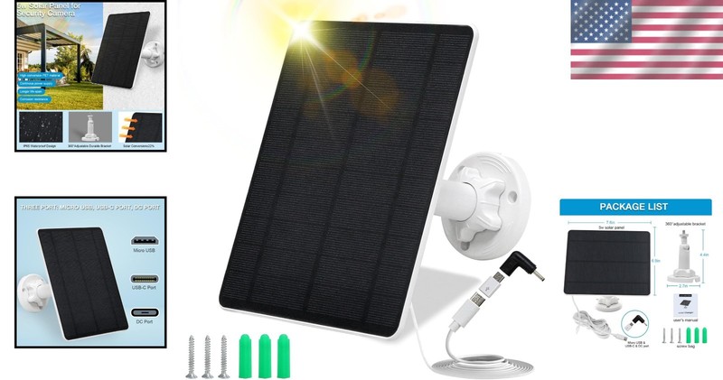 5W High-Efficiency Solar Panel for Security Cameras - Waterproof & Adjustable gallery