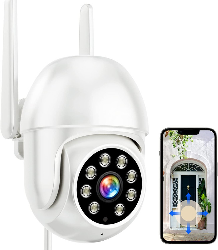 2K Outdoor Security Camera, PTZ 355°View 3MP Security System 2.4GHZ Wifi Wireles gallery