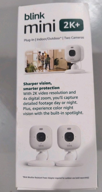 NEW 2 PACK Blink Mini 2k+ Cameras Indoor/Outdoor Plug-in 2K Video WHITE gallery