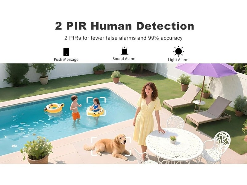 Solar-Powered Dual Lens Outdoor Camera: 2.4G Wireless 2K, 355° PanTilt (CA Ship) gallery