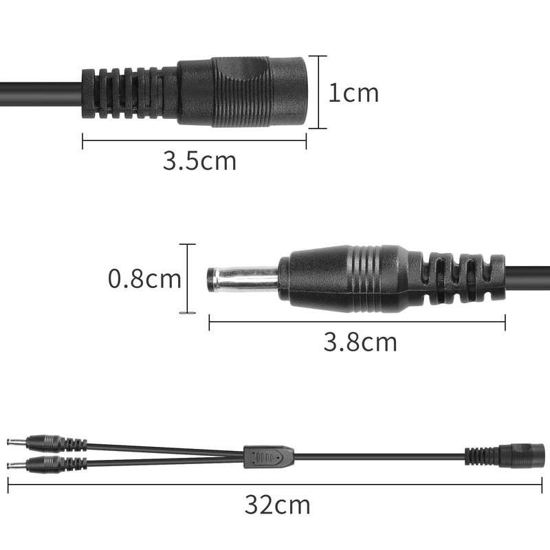 YACSEJAO 2PCS 12V DC Y Splitter Cable 1FT 3.5mm x 1.35mm 1 1 foot, Black gallery