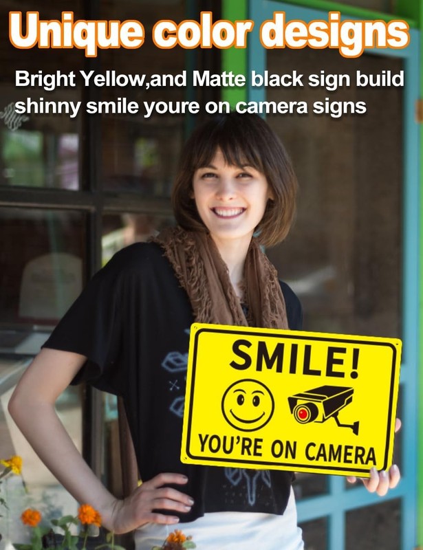 4-Pack Smile You're On Camera Signs 8"x12" Rust Free Aluminum Video Surveillance gallery