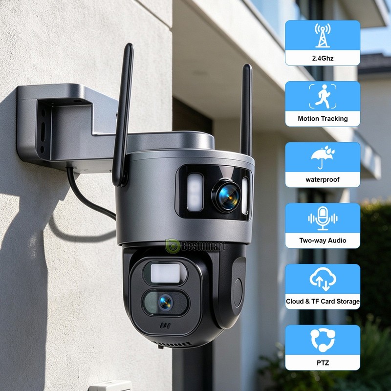 For Outdoor Wireless Camera Dual Lens 4K FHD Zoom Color IR Night Vision PTZ Cam gallery