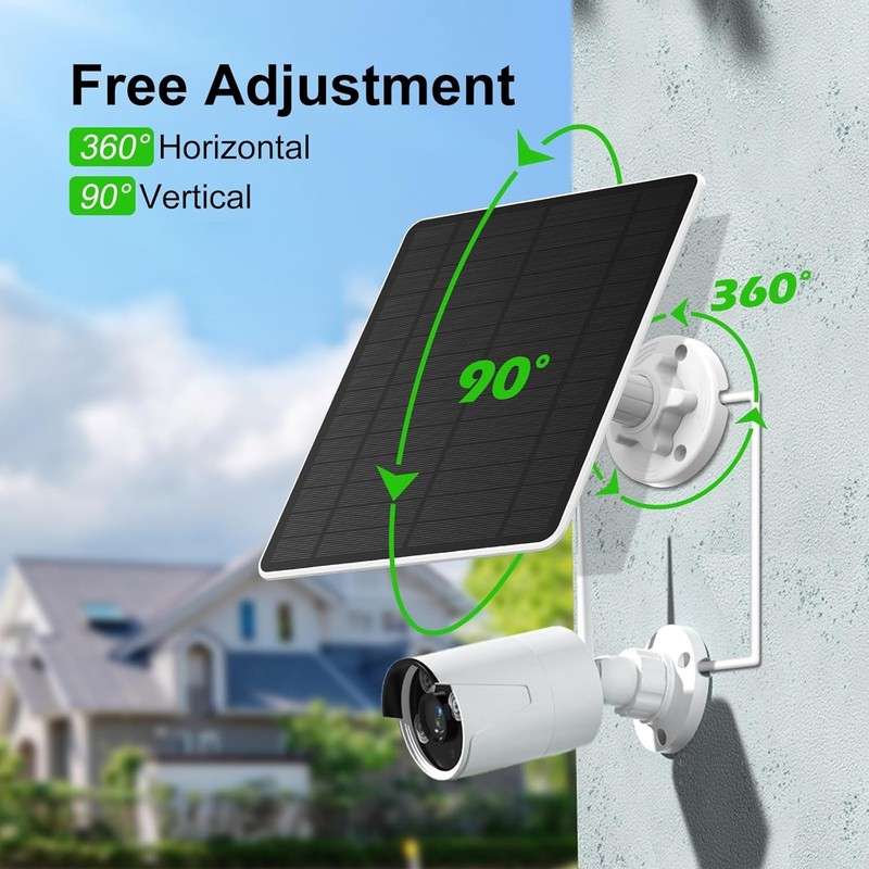 5W Solar Panel for Security Cameras IP65 Waterproof USB-C Cable 360° Adjustable