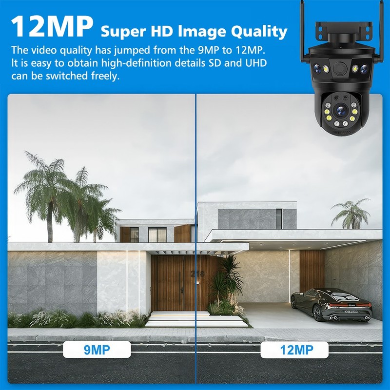 6K 12MP WIFI Camera Triple Lens Triple Screen Outdoor PTZ CCTV Security IP Cam gallery
