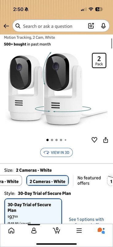 Arlo Essential Indoor Pan/Tilt 2K Wi-Fi 2-Cam Pack Motion Track Night, White gallery