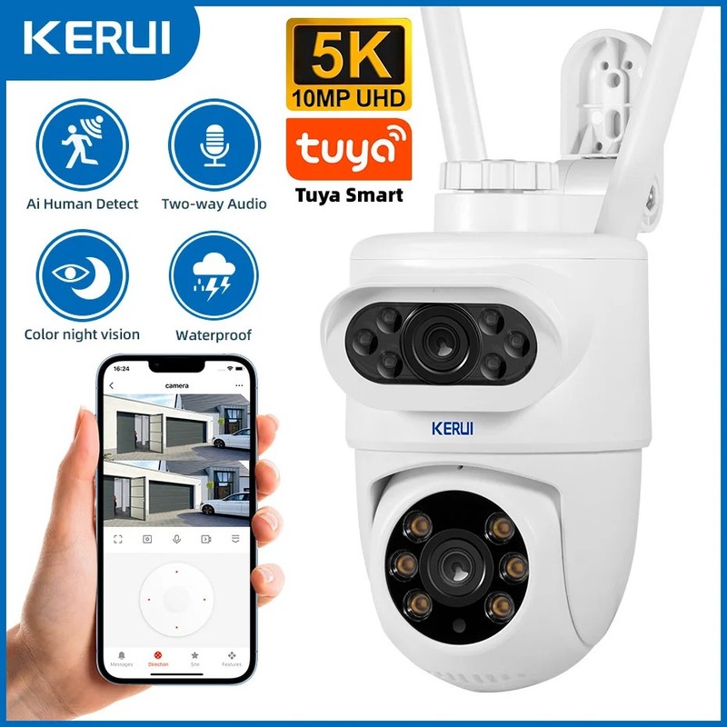 KERUI 10MP 5K Dual Lens WiFi PTZ IP Camera Tuya Smart Home Security CCTV