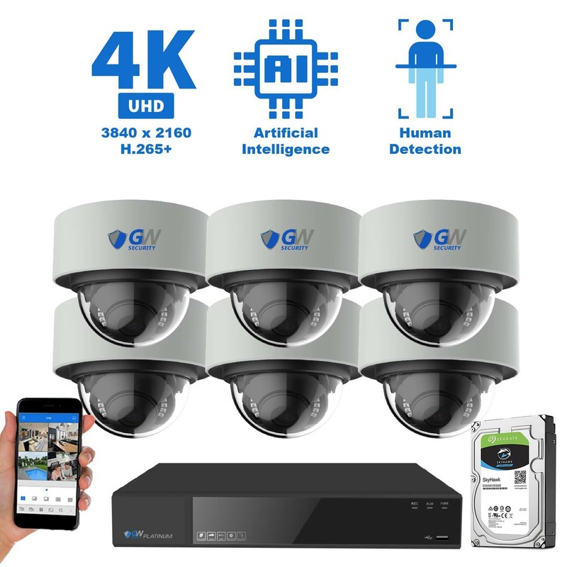 8 Channel NVR 6 4K PoE IP Color Night Vision Microphone Security Camera System