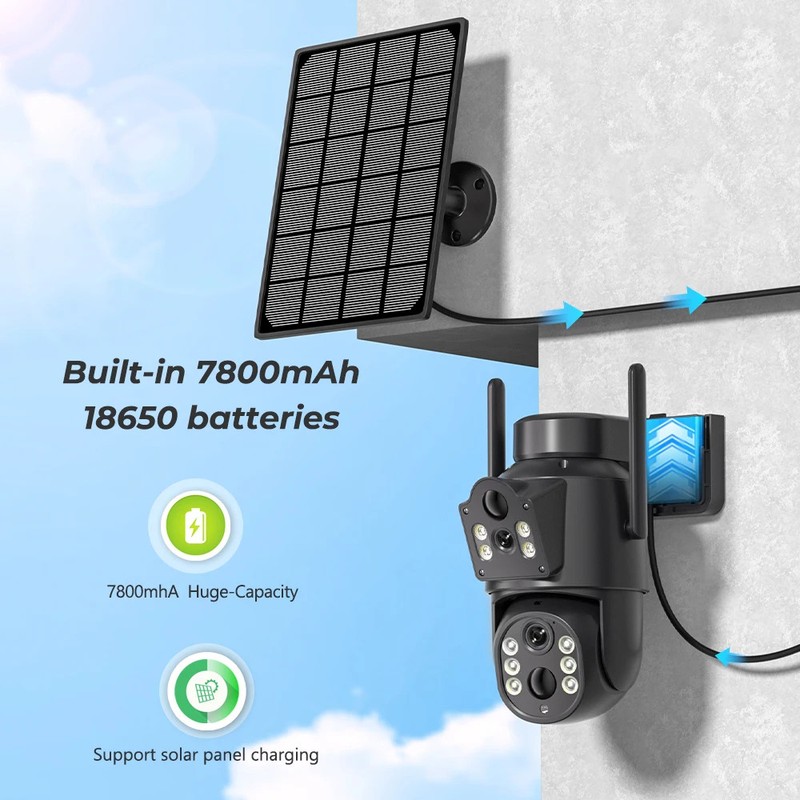 Abuntu 8MP 4K Solar WiFi Security Camera Dual Lens Outdoor Wireless Battery gallery