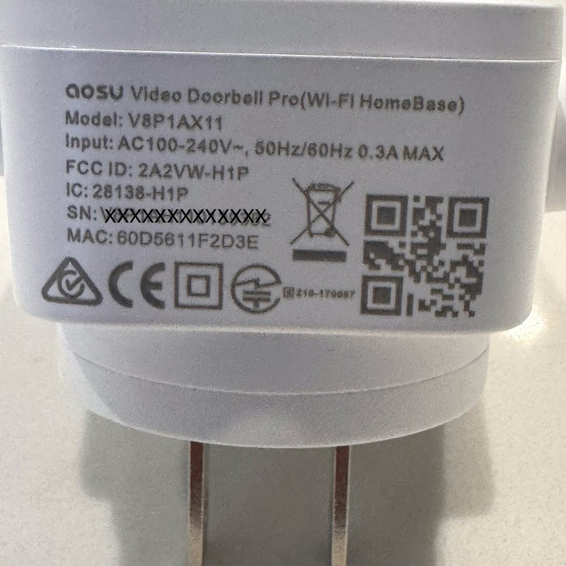 AOSU Replacement Video Doorbell Pro WiFi HomeBase ONLY Model: V8P1AX11 gallery