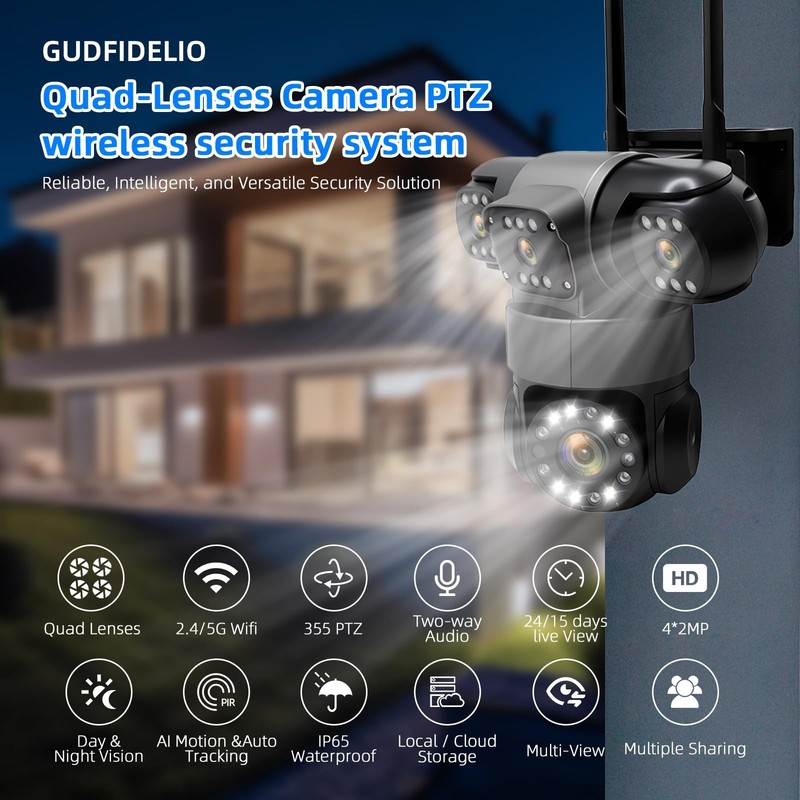4-Lens Security Cameras Wireless for Home Surveillance Outdoor, Indoor, 4 * 2... gallery