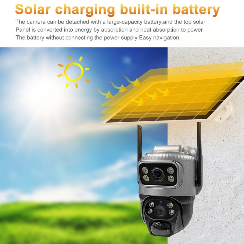 Solar Camera Wifi 8MP Dual Lens Smart Home Security Waterproof Outdoor Monitor gallery