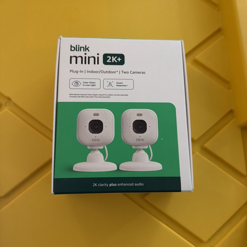 Blink Mini 2K+ Newest Model 2-Camera Kit White Plug-In Indoor Security Camera