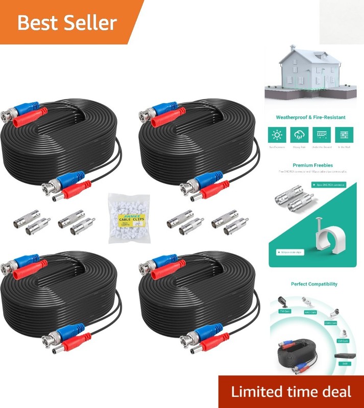 All-in-One 4 Pack 30M BNC Cables with RCA Connectors for Quality Surveillance