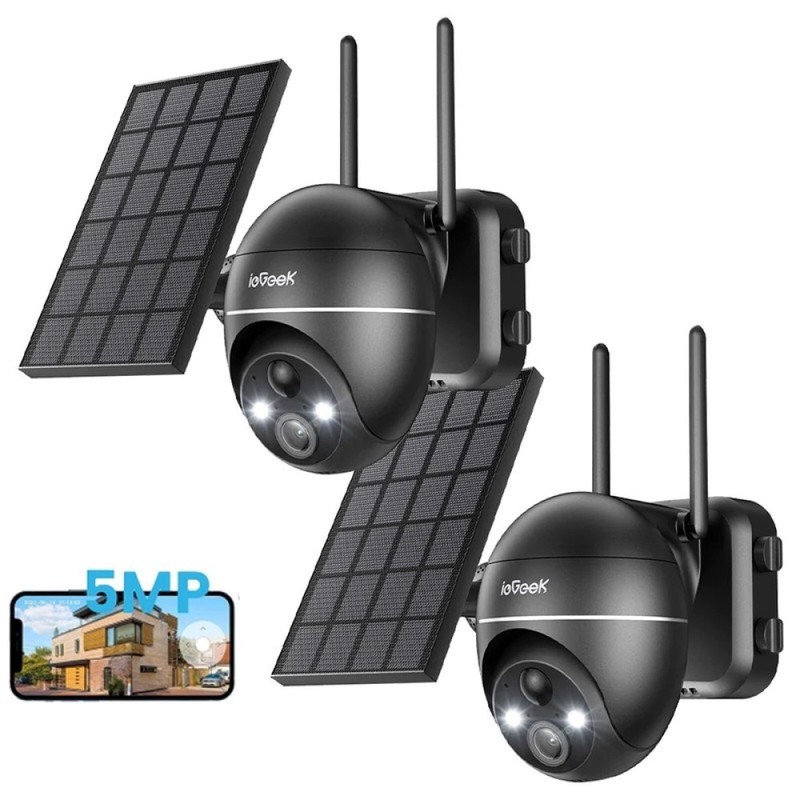 ieGeek Security Camera Wireless Outdoor 2 Pack with Solar Panel 5MP, 360° PTZ
