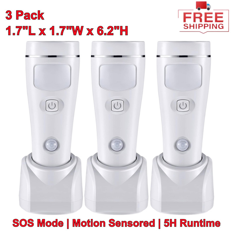 Rechargeable 4-in-1 LED Emergency Light, Plug-in, Motion Detection, 3-Pk, White