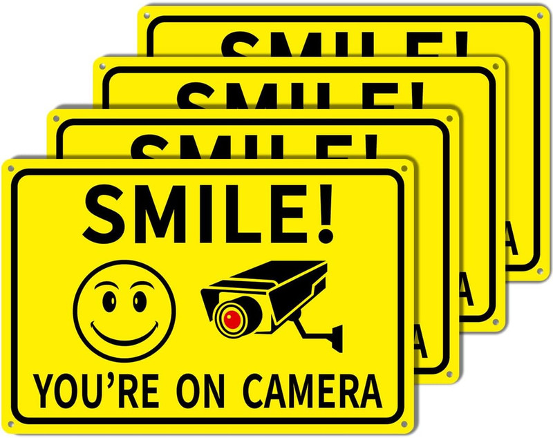 4-Pack Smile You're On Camera Signs 8"x12" Rust Free Aluminum Video Surveillance gallery