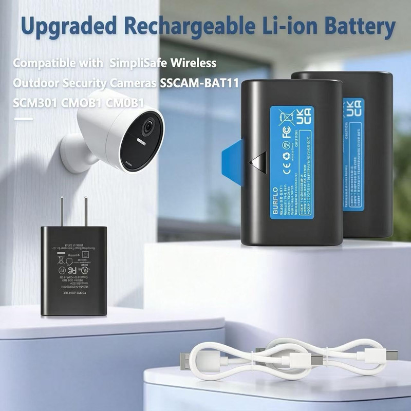 2-Pack Rechargeable Batteries for Simplisafe Wireless Outdoor Security Cameras, gallery