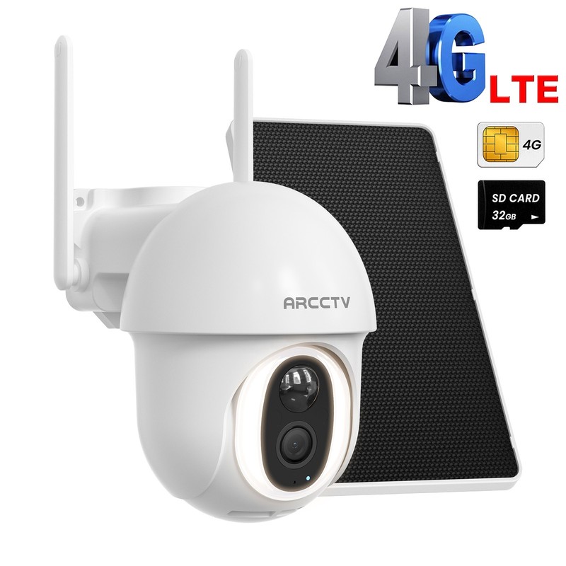 4G LTE Cellular PTZ 360° Solar Security Camera Wireless Outdoor Home 4MP No WiFi