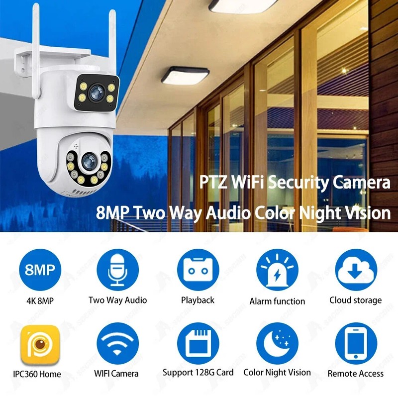 4K 8MP 2 Lens WIFI PTZ 2K 4MP Security Camera Outdoor Color Night Vision Cameras gallery