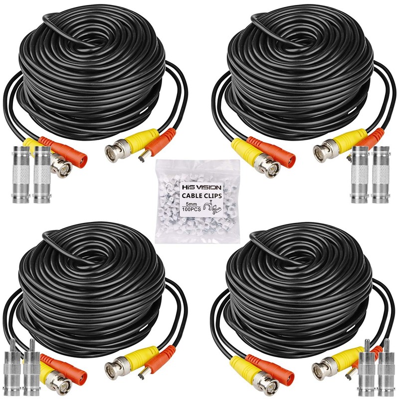 4 Pack 30M/100ft All-in-One BNC Video Power 100ft, 100ft-Black