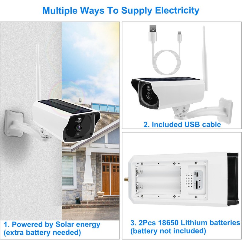 HD 1080P Solar Power WiFi Cam Indoor Outdoor Security IP Camera IR Night Vision gallery
