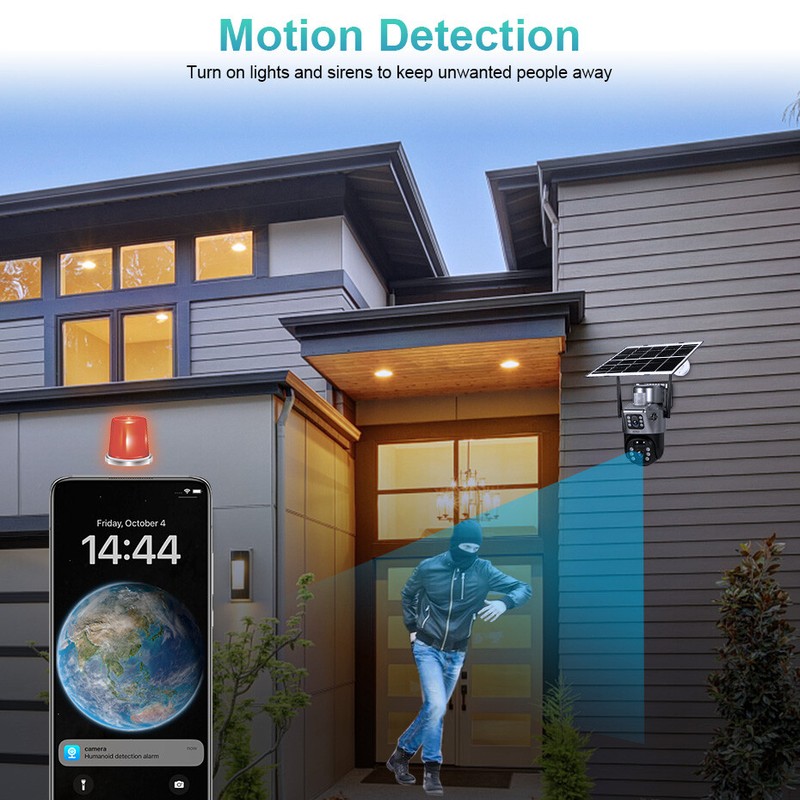 KERUI 4MP Outdoor WiFi Solar Camera Dual Lens PTZ 2K Home Security CCTV Battery gallery