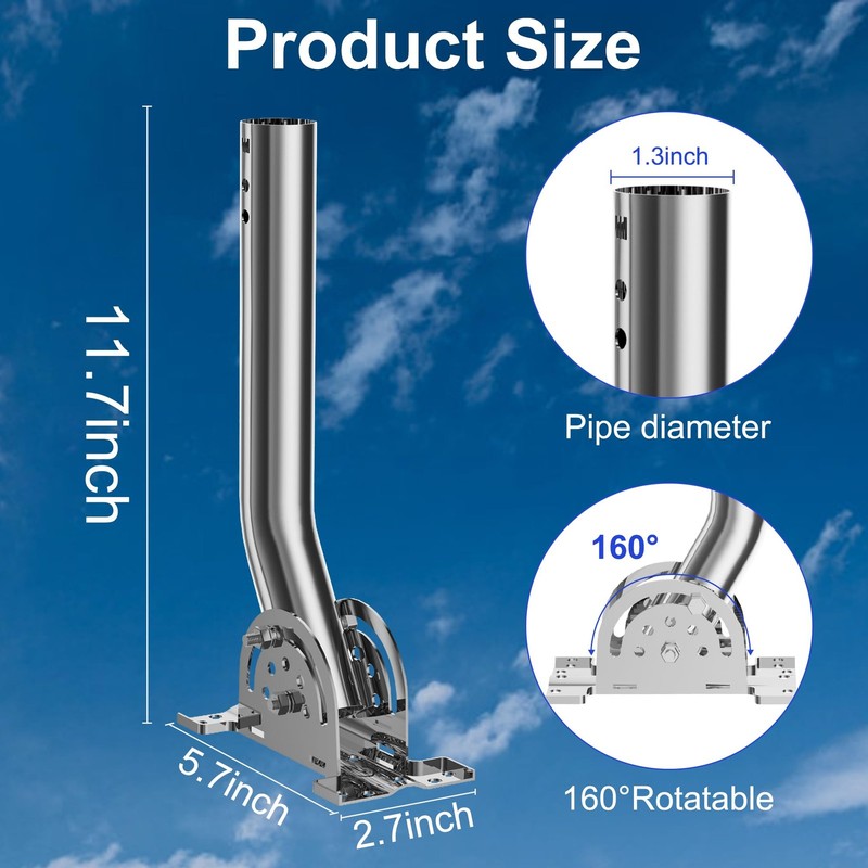 430 Stainless Steel Heavy Duty Antenna Pole Mount, 13''-160° Adjustable Three... gallery