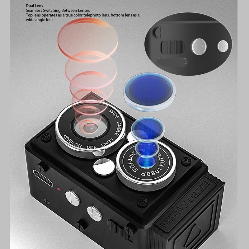 Retro Dual Lens Camera with Flash 12MP 1080P HD Wide Angle Autofocus 0.85in HOT gallery
